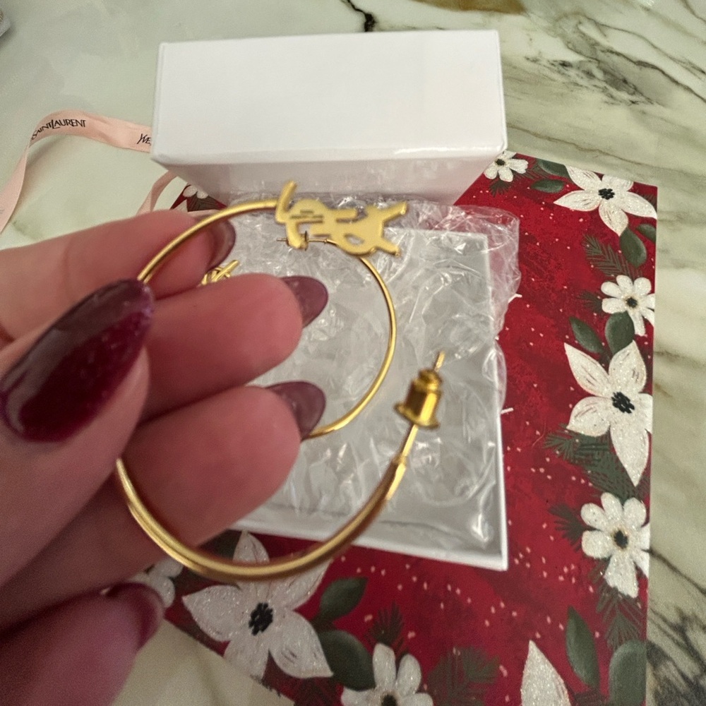 Yves Saint Laurent Hoop Earrings STAMPED EUC - Picture 6 of 6